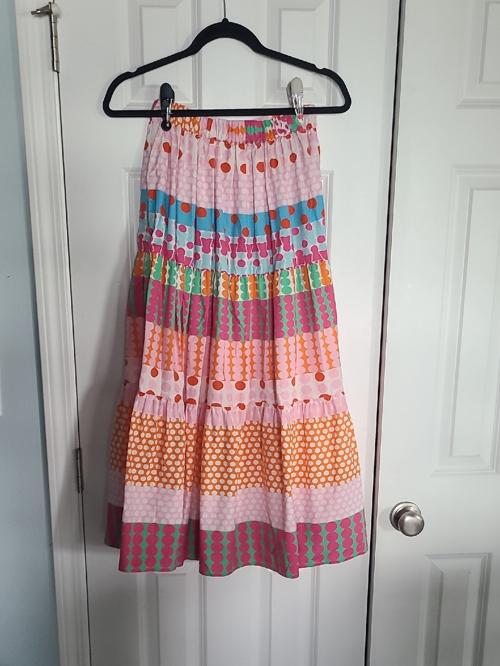 Women's Multicolor Tiered Maxi Skirt - Pink, Orange, Turquoise - Picture 3 of 5